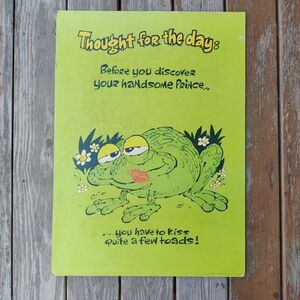 1970s Frog Prince Poster on Board 20x28 Hallmark Green Humor 70s Toad Lips Kiss